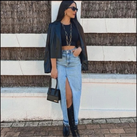ZARA BLOGGERS FAV TRF LONG DENIM SKIRT - Picture 10 of 14